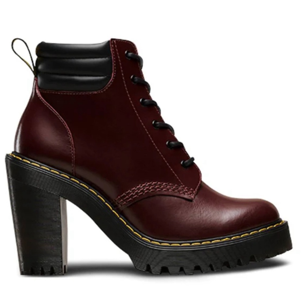 Dr. Martens Women's Burgundy and Black Leather Lace-Up Heel Booties